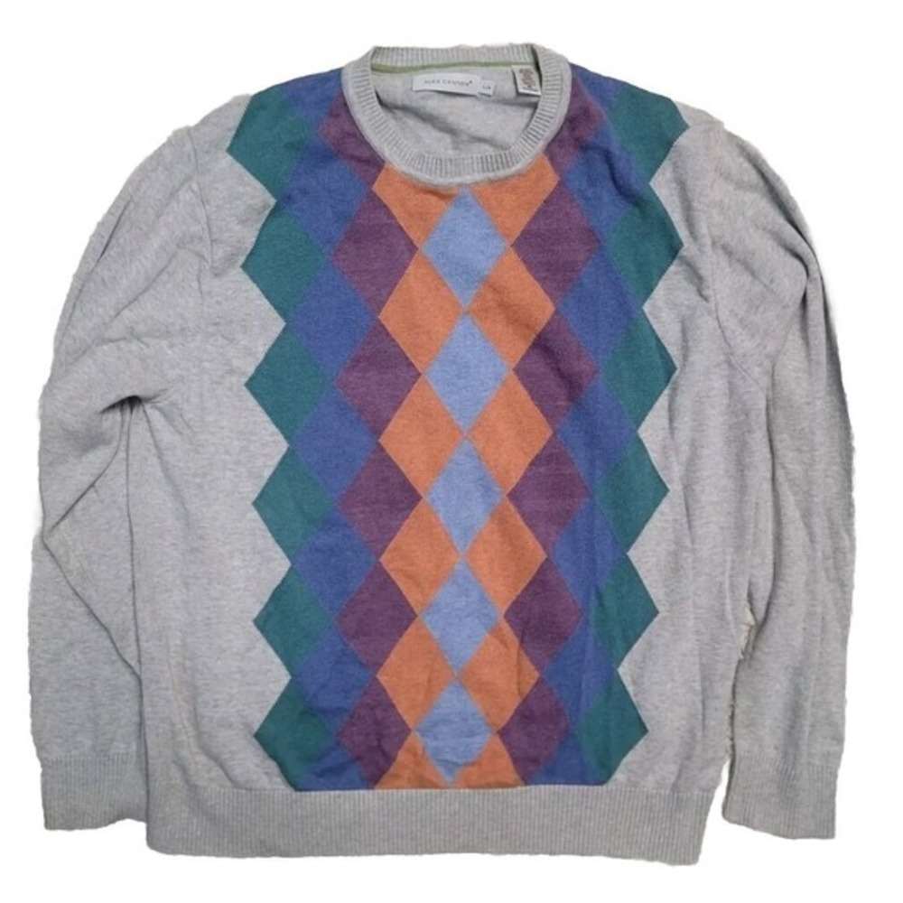 Alex Cannon Men's Sweater‎ Large  Knit Crew Neck Multicolor Angyle